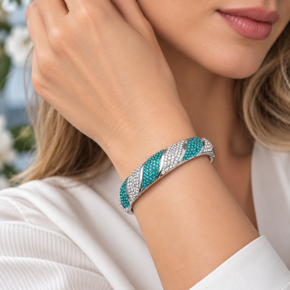 💎Womens Cuff Bangle Jewellery, Spiral Design with Swarovski Crystal Elements, 14K Gold Plated Bracelet. Gift Idea for Her Christmas Janeojewels - Image 13