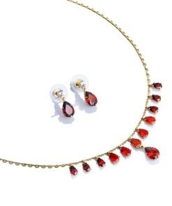 💎 Timeless Vintage Womens Jewellery Set Crystal Pear Drops Garland Necklace & Drop Earrings, Swarovski Crystal Elements, 14K Gold, Topaz or Ruby