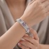 💎 Crystal Cuff Bangle Jewellery,Swarovski Crystal Element 3 Leaf Clover Heart,14K Gold Plated Bracelet.Gift Idea for Her Christmas Anniversary - Thumbnail Image 7