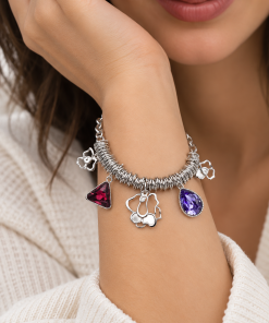 💎Charms Chain Bracelet with Round Links & Crystals,Timeless No Fuss Gift Idea for Her Christmas or Anniversary.14K Gold or Rhodium On Sale