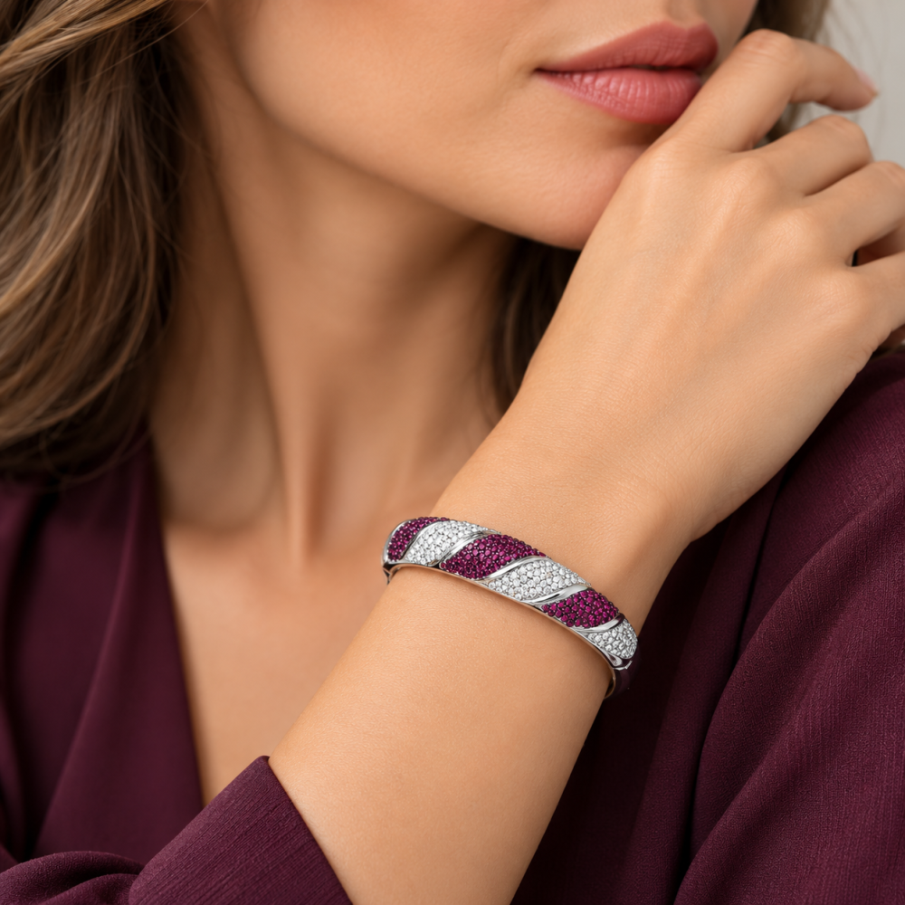 💎Womens Cuff Bangle Jewellery, Spiral Design with Swarovski Crystal Elements, 14K Gold Plated Bracelet. Gift Idea for Her Christmas Janeojewels - Image 1