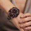 💎Vintage Cuff Bangle Bracelet in 14K Gold Plating.Swarovski Crystals Elements set on Enamel Swirl Flower.Christmas Gift Idea for Her,Stunning - Thumbnail Image 1