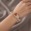 💎 Crystal Cuff Bangle Jewellery,Swarovski Crystal Element 3 Leaf Clover Heart,14K Gold Plated Bracelet.Gift Idea for Her Christmas Anniversary - Thumbnail Image 1