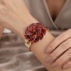 💎Vintage Cuff Bangle Bracelet in 14K Gold Plating.Swarovski Crystals Elements set on Enamel Swirl Flower.Christmas Gift Idea for Her,Stunning - Thumbnail Image 6