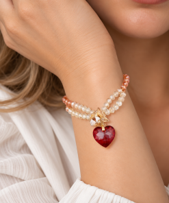 💎Crystal & Beads Bracelet Jewellery,Swarovski Crystal Element Love Heart Charms Semi precious Jewelry,Gift Idea for Anniversary and Christmas