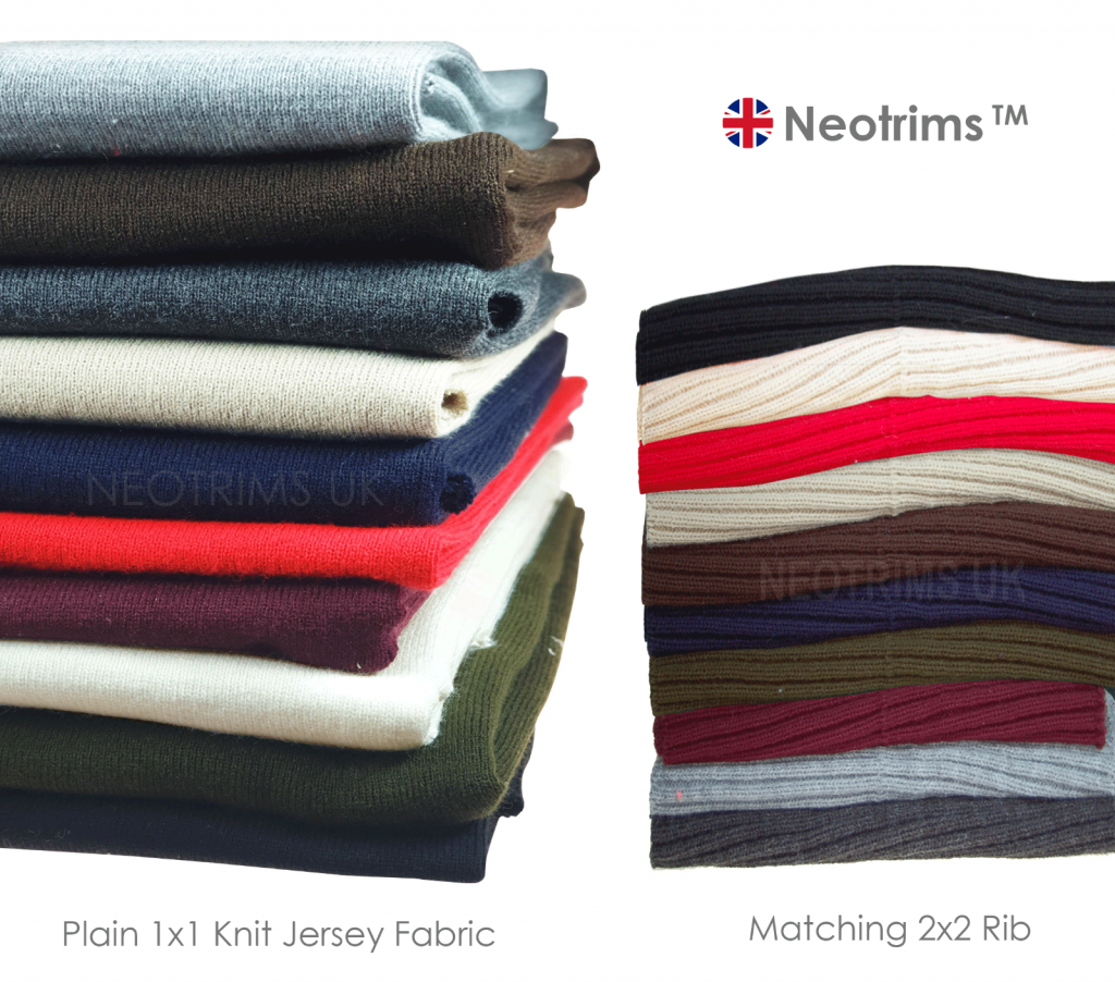 Knit Rib Fabric,Stretch Jersey Material,Neotrims UK,British Knitted ...